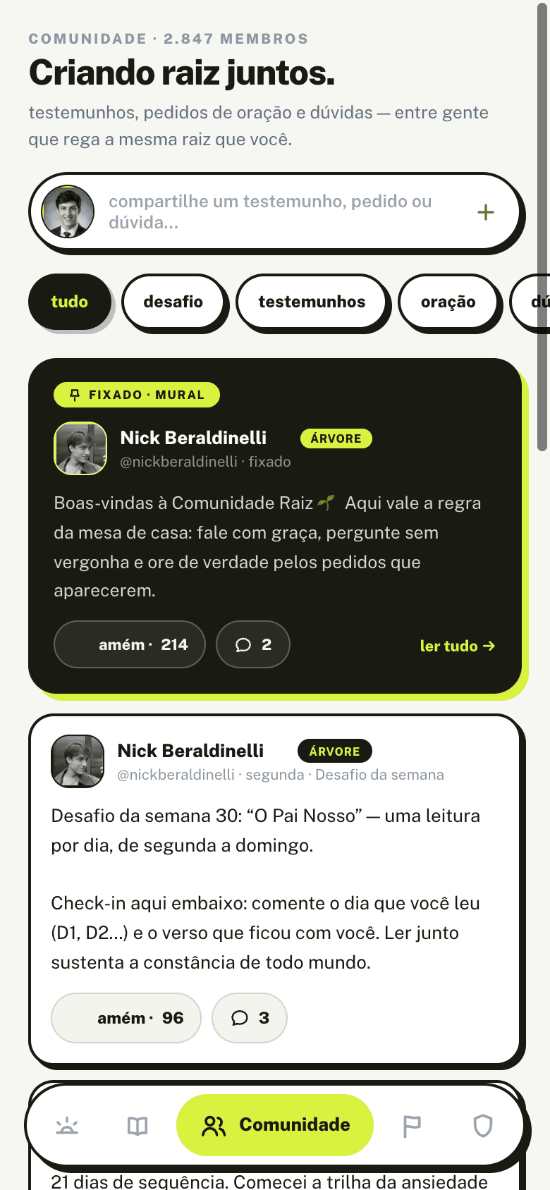 Aba Comunidade do app